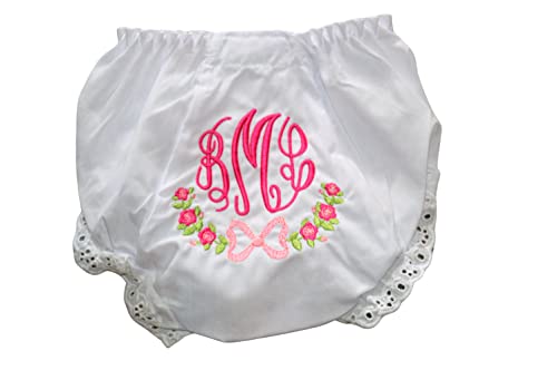 Personalized Rose and Bow Swag Baby Bloomers, Girls Flower Diaper Cover, Monogrammed with your Name