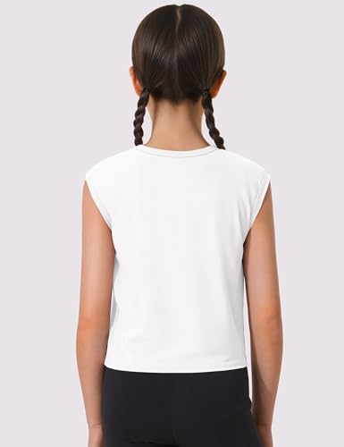HASMES Girls Crop Tops Cute Athletic Shirts Tank Tops Sleeveless T-Shirt for Dance Yoga Cheer 7-14Y2