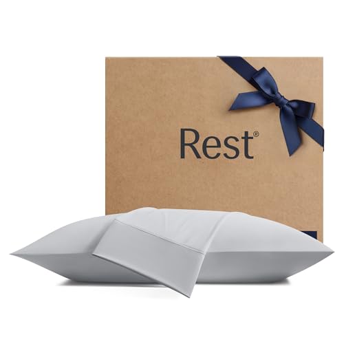 REST® Evercool®+ Cooling Pillowcases Standard - 2 Pillowcases for Sensitive Skin, Silver Infused Fabric for Hygienic Sleep, Silky Smooth for Curly Hair, High Elastic for Snug Fit (19x29 inches)
