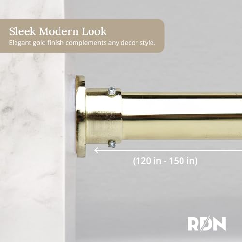 Room/Dividers/Now Tension Curtain Rod - Tension Window Rod - Bedroom, Kitchen Rod - Long, Heavy Duty, Adjustable Extension Curtain Rods by Room Dividers Now (120-150 Inches, Gold)