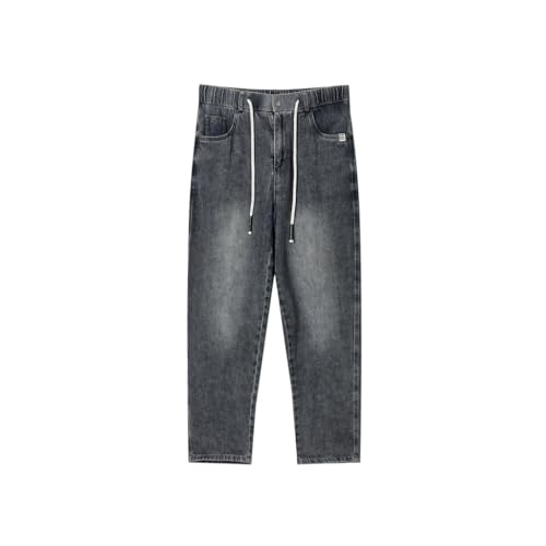 Elastic Waist Jeans with Straight Leg Tapered Cropped Pants for Men