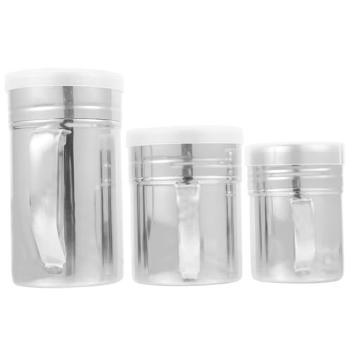 Ciieeo 3piezas Espolvoreador De Azúcar y Cacao Polvo De Acero Inoxidable con Tapa y Asa para Hornear y Uso Casa