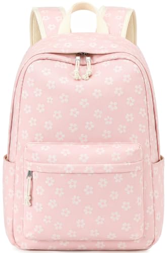 LEDAOU Mochila para meninas adolescentes, leve, infantil, para ensino fundamental, ensino médio, faculdade, laptop, mochila casual, Flores rosa, Large, Mochila para meninas