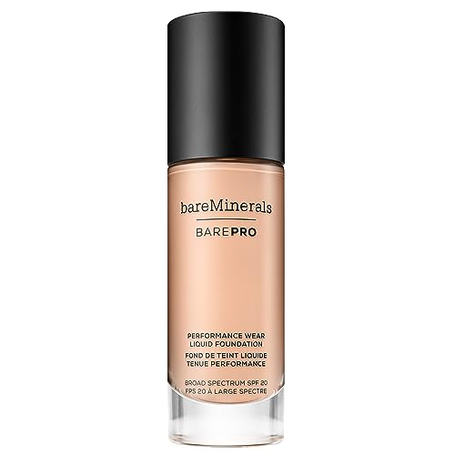 bareMinerals Barepro Performance Wear Liquid Foundation SPF 20, Breathable Makeup for Face, Full Coverage, 24HR Wear, Natural Matte Finish, Vegan