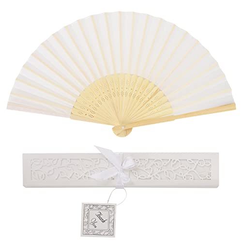 Eventails à Main,Eventail en Soie avec Boîte Cadeau Ventilateurs à Main Pliants Ventilateur Chinois Pliable en Tissu de Soie et Côtes de Bambou pour...