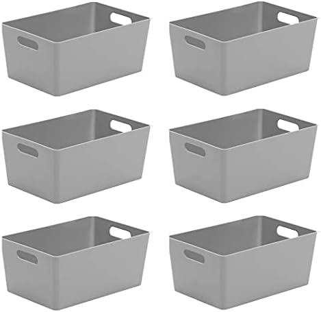 Storage Basket 4.02 Rectangular Plastic Studio Baskets Kitchen Home & Office Tidy Organiser Boxes Grey - 25 x 17 x 11cm - Set of 6