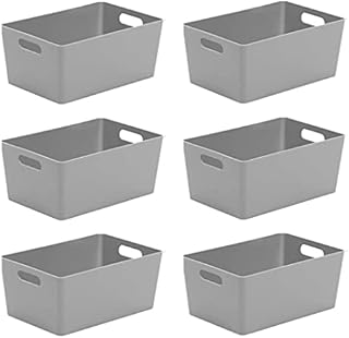 WHAM Studio Basket 4.02 Rectangular Cool Grey Plastic Storage Baskets Kitchen Home & Office Tidy Organiser 25x17x11cm - Set of 6