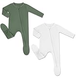 HAPIU Rayon from Bamboo Baby Footed Pajamas, 2 Way Zipper YKK, Footie for Baby Boy Girls, Newborn-24 Months, 2-Pack, Dark Forest&Cloud, 6-12M