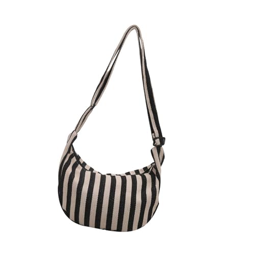 Striped Canvas Shoulder Bag for Women Large Capacity Casual Crossbody Bags Satchel Purse for Work and Everyday Use