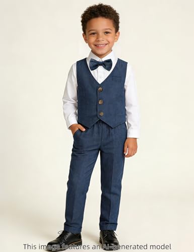 Image of A&J DESIGN 4pcs Baby & Toddler Suit, 12 Months - 5T, Shirt & Pants & Vest & Bow Tie