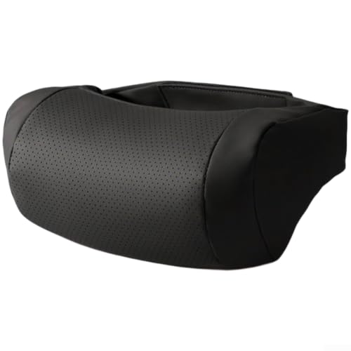 Image of Nappa Leather Car Headrest Pillow with Breathable Perforated Design, Ergonomic Neck Support Cushion for Auto Interior Seats(Black)