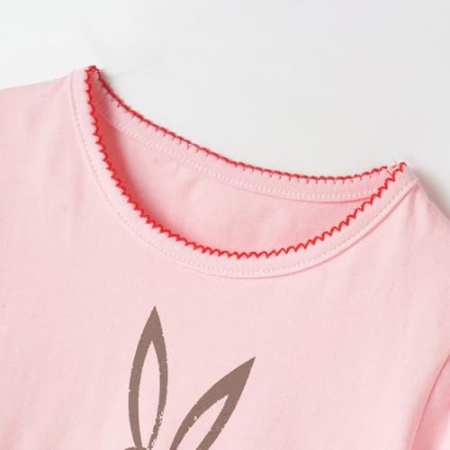 Image of Toddler Girls Bunny T-Shirt Cotton Baby Short Sleeve Easter Outfits Rabbit Shirts Soft Summer Casual Tee Tops