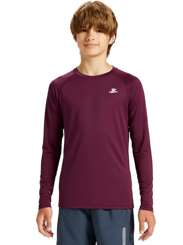 Image of DEVOROPA Youth Boys Compression Shirt Long /Short Sleeve Football Baseball Undershirt Quick Dry Kids Sports Baselayer Crewneck