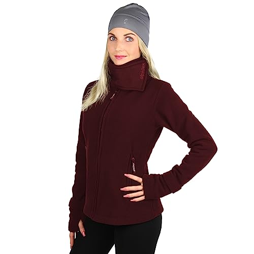 ALPIDEX Damen Fleecejacke Hoher Stehkragen Daumenlöcher Tailierte Winter Fleece Jacke Antipilling Warm Weich Full Zip Fleecepullover Microfleece Wandern Outdoor, Größe:S, Farbe:Bordeaux