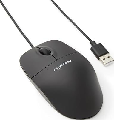 Amazon Basics 3-Button USB Wired Mouse with Responsive Tracking, Plug & Play, Compatible with Windows and Mac, Black