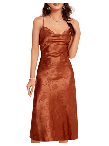 Image of Floerns Women's Spaghetti Strap Cowl Neck Long Slip Satin Silk Midi Dress