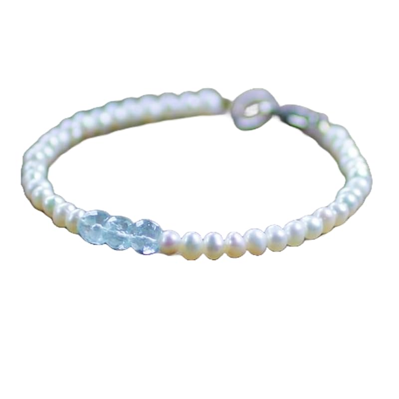 Bracelet perles d'eau douce anti-irritation LKBEADS, aigue-marine lisse et fermoir argent fiable