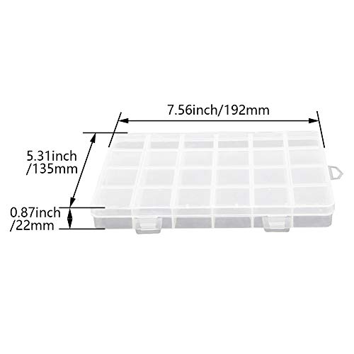 Image of 2PCS Clear Plastic Organizer Box, 24 Fixed Grids Storage Container, Jewelry Box for Beads Art DIY Crafts Jewelry Fishing Tackles, 7.56 inchx5.31 inchx0.87 inch(LxWxH) Clear White