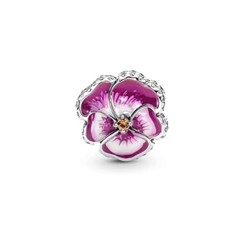 RMMY Jewelry Pink Pansy Flower Charms S925 Sterling Silver Pendant Beads with Cubic Zirconioa fit Europe Charm Bracelet,Birthday Gifts for Women Girl Bracelet & Necklace Cover