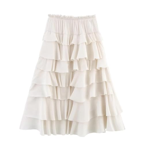 Women's European American Style A Line Mid Waist Tiered Layered Midi Skirt2