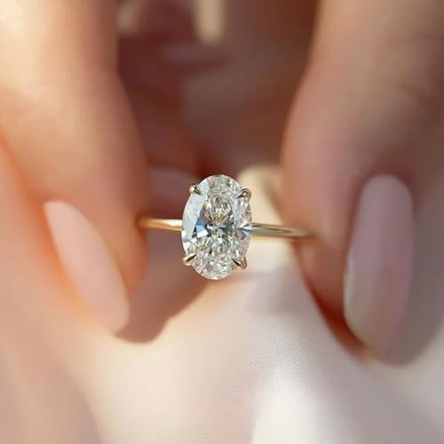 Engagement Rings for Women 925 Sterling Silver 1CT/2CT/3CT Oval Cut Cubic Zirconia 14k Gold Plated CZ Wedding Promise Rings for Her Wedding Bands for Women Lover Size 5-93