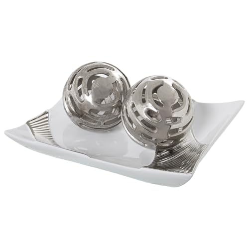 Vase plat céramique blanc et argent pour table basse chic - 5