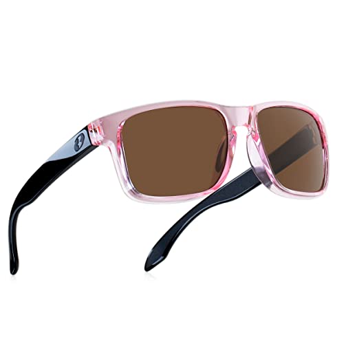 Bnus polarized sunglasses for men women shades with spring hinges HD PC Lens Scratch Proof UV400 protection (B7066 Crystal Pink / B15)