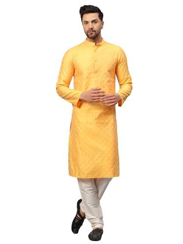 Image of LATEST CHIKAN Men's Silk Chikankari Kurta with Cream Churidar | Festive Set - KP Silk BANARSI