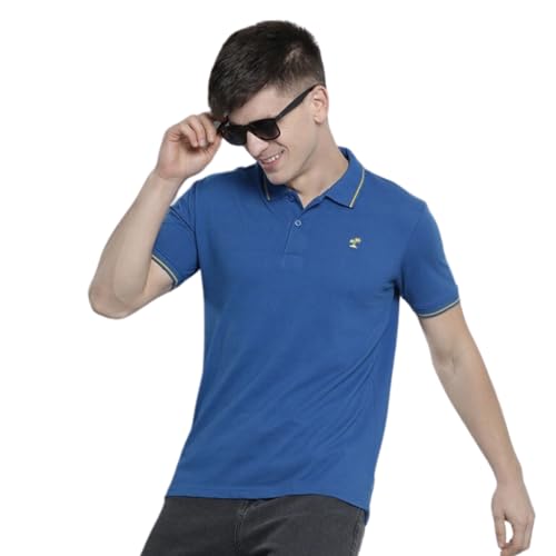 Image of The Indian Garage Co Men Slim Fit Solid Polo Neck Half Sleeves Tshirt
