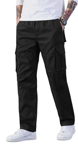 HUNGSON Mens Casual Hiking Pants - Cotton Drawstring Fashion Cargo Pants Hiking Outdoor Pocket Working Pants