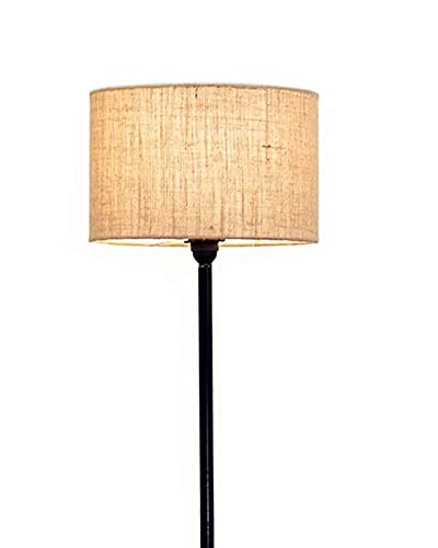 Image of Homesake Incandescent Floor Lamp with Wooden Base, Tall Standing Lamp with Fabric Shade | Warm Ambient Lighting | Metal Base | Home Decor, Study & Indoor Lighting | E27 Holder (Black)