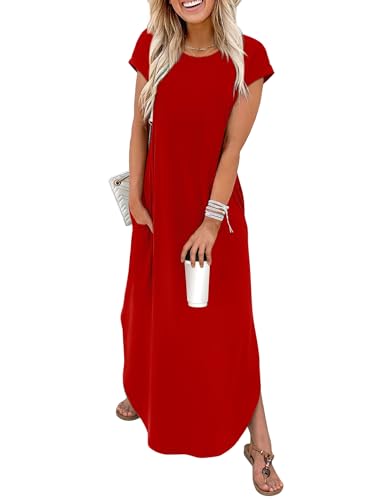 WIHOLL Valentines Day Dresses for Women 2026 Maxi Long Summer Red Dress Elegant Wedding Guest Vacation Outfits L