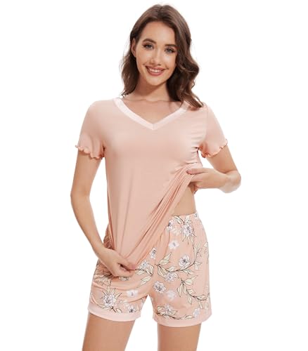 Image of WiWi Viscose from Bamboo Pajamas Set for Women Super Soft Short Sleeve Cooling Summer Plus Size Pjs Sets Sleepwear S-4X