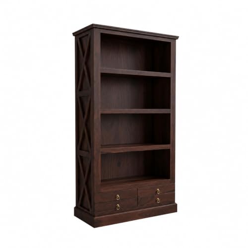 Image of SONA Art & Crafts X-Cross Sheesham Wood Bookshelf for Home & Library | Multipurpose Open Book Shelf Wooden | Storage Cabinet for Living Room | Display Unit Book Stand for Office | Walnut Finish