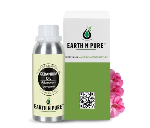 Image of Earth N Pure Geranium Essential Oil | 100% Pure & Natural | Balanced Skin, Healthy Hair & Relaxation | Undiluted | Vegan & Cruelty-Free | 250ml
