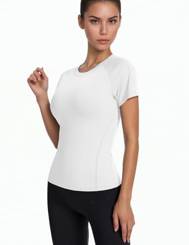 Women's Compression Workout Shirts Breathable Quick Dry Gym Short Sleeve Basic Tops3