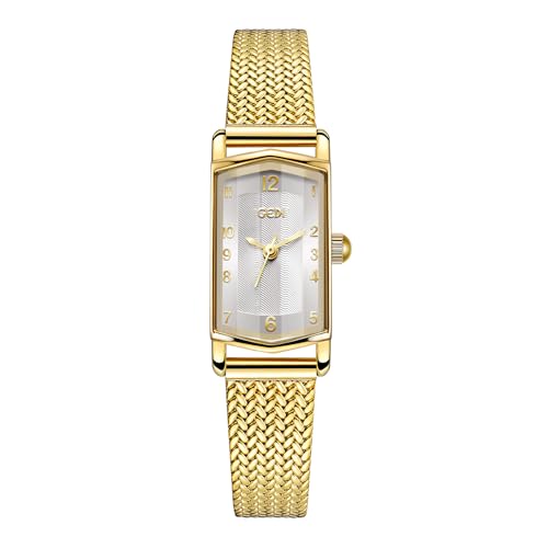 Petite montre dorée femme rectangulaire anti-ternissement en acier