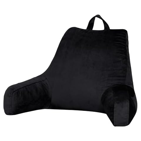 downluxe Reading Pillow with Support Arms, Bed Pillows for Sitting Up in Bed/Couch, Large Adult Arm Pillow with Shredded Memory Foam and Removable Cover (20 X 15 Inches Black) Cover