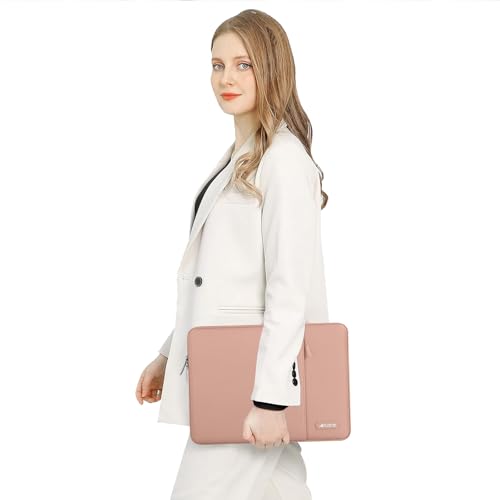 Image of MOSISO Laptop Case 15 inch, 15 inch Laptop Sleeve Compatible with MacBook Air M5 A3448 M4 A3241 M3 A3114 M2 A2941 2026-2023, Dell XPS, Polyester Vertical Computer Sleeve Bag with Pocket, Salmon Pink