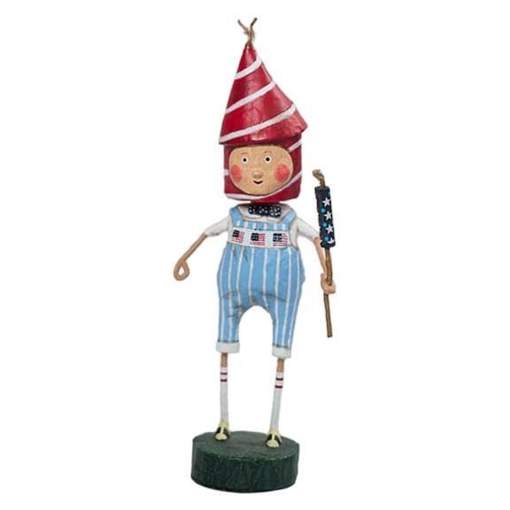 ESC Lori Mitchell Patriotic 4th of July Summer Lil Firecracker in Blue Striped Jumper Figurine 7 Inches Tall Multicolor