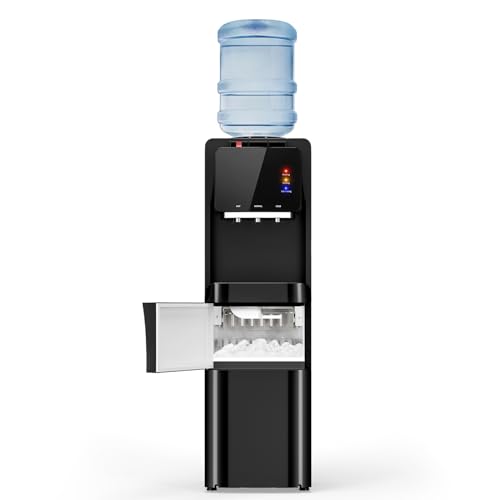 Manastin 4-in-1 Water Dispenser with Ice Maker, Hot & Cold & Room Temperature Top Loading Water Cooler with Fast Ice Making, Compatible with 3–5 Gallon Bottles, for Home and Office, Space Black