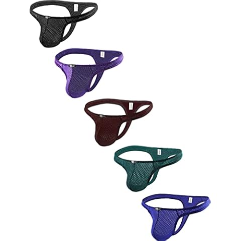iKingsky Men's Thong Sexy Low Waist Bulge Thong Underwear T-Back Underwear for Men, Pack of 5, XL Cover