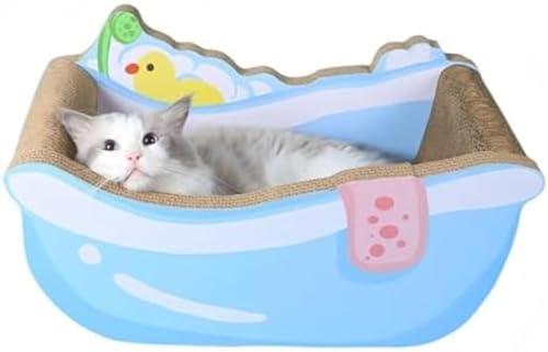 キャットスクラッチボード 猫砂 オールインワン バスタブ 猫爪とぎ器 肉球グラインダー 段ボール ダンボール かわいい ファッション インテリアデザイン (ブルー,L)