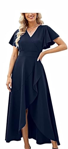 Image of BABYONLINE D.R.E.S.S. Formal Dresses for Women Cocktail Dress Split V Neck Wrap Ruffle Wedding Guest Dress 3089-XIN