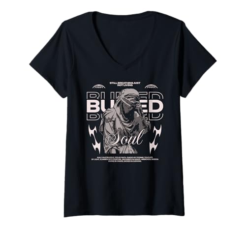 Photo de Femme Buried Soul - Déclaration du Streetwear Urbain T-Shirt avec Col en V