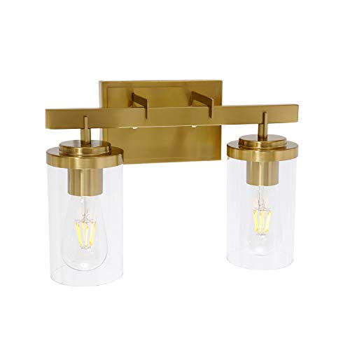 BONLICHT 2 Light Modern Bath Vanity Lights Brushed Brass Sconces Bathroom Lighting Fixture Wall Lamp Contemporary Gold Indoor Wall Light Fixture with Clear Glass Shade for Porch Stairway Kitchen Bar