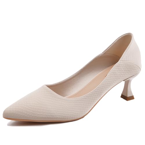 Tacones Mujer Puntiagudos Taco Aguja Textura Piel Serpiente Slip-on 55 cm Suela Goma Oficina Trabajo Diario Zapatos,Apricot,37 EU