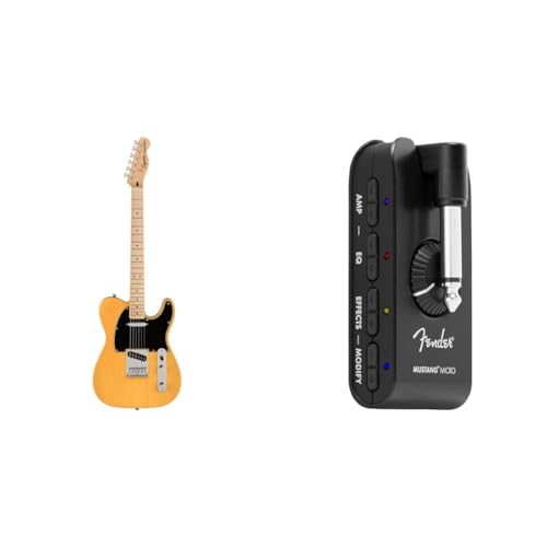 Colore: Butterscotch Blonde. Fender Squier Affinity Series Telecaster, Chitarra Elettrica, Pack incluso Mustang Amplificatore Micro e una Chitarra Elettrica, Tastiera in Acero, in Butterscotch Blonde