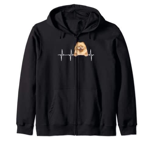 Funny Dog Heartbeat For Pomeranian Lovers Zip Hoodie, Black
