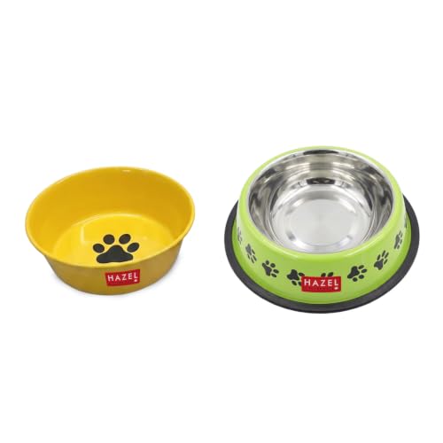 Image of HAZEL Pet Food & Water Bowl Set | Metal Feeding Bowls for Dogs & Cats | Paw Print